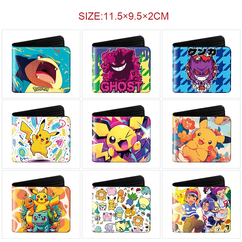 Pokémon Inspired Cute Eevee Bi-Fold Wallet – Full Color Anime Print Short Card Holder with Zipper Coin Purse, Compact PU Leather Billfold for Fans & Students